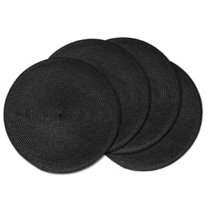 ahhfsmei round braided placemats set of 4 round table mats for dining tables natural woven heat resistant place mats 15 inch (black,4)