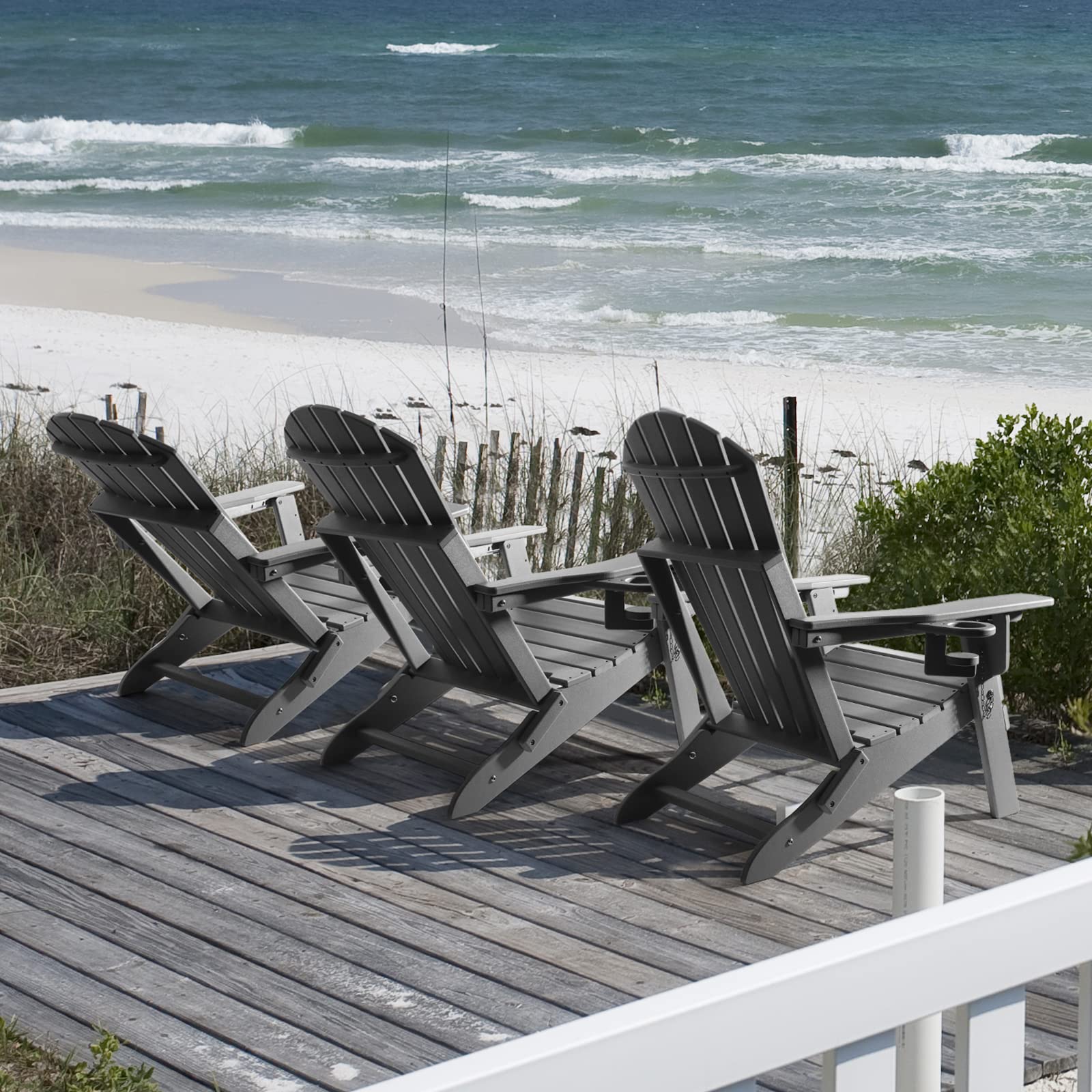 FUNBERRY Plastic Adirondack Chairs Set of 2,Folding Adirondack Chairs,Adjustable Backrest Adirondack Chair,Fire Pit Chairs,Resin Adirondack Chairs with Cup Holder,Composite Adirondack Chairs