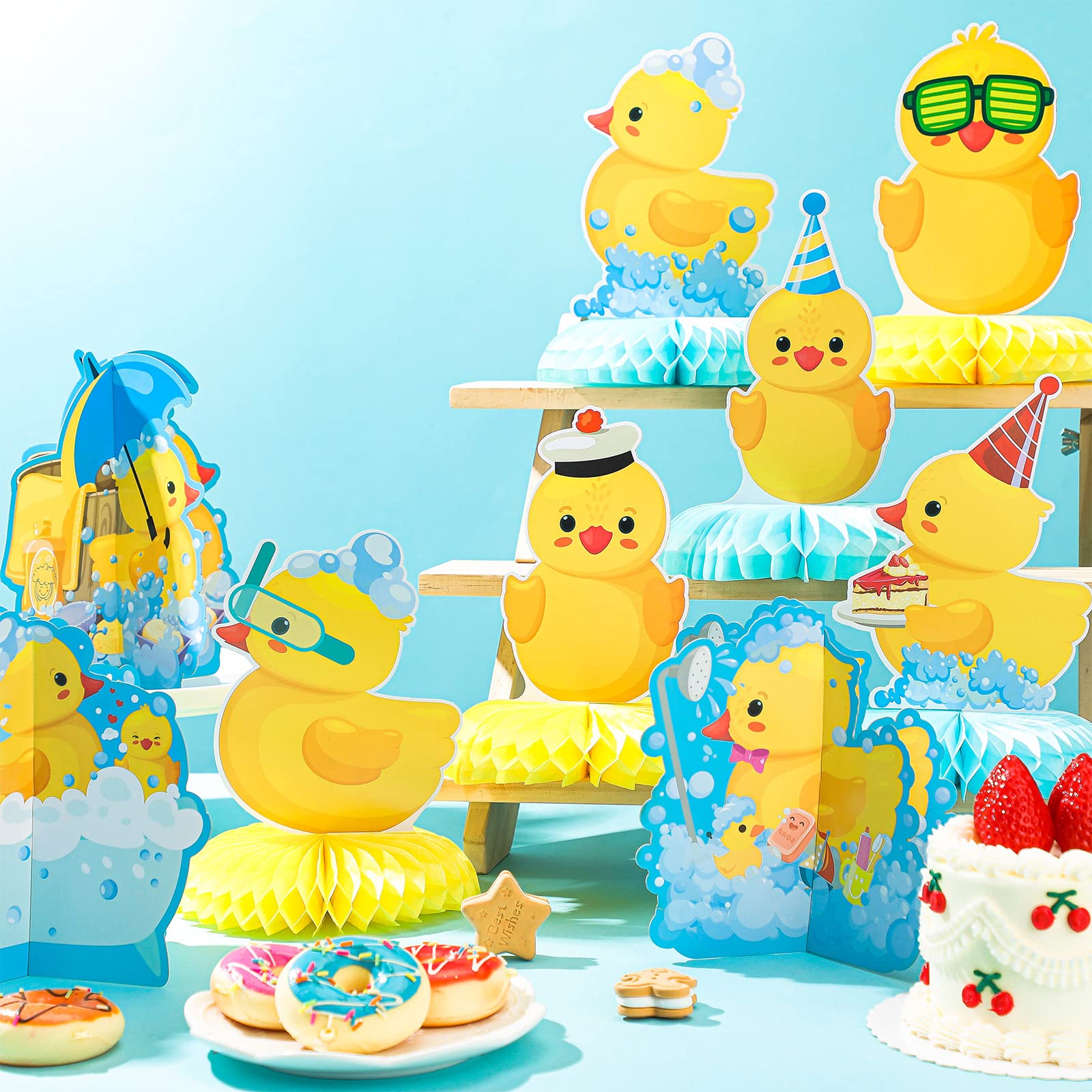 Teling 12 Pcs Duck Birthday Decorations Duck Centerpieces 6 Inch Rubber Duck Themed Party Supplies Duck Theme Table Decor for Birthday Baby Shower Party Decorations