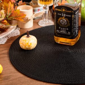 AHHFSMEI Round Braided Placemats Set of 4 Round Table Mats for Dining Tables Natural Woven Heat Resistant Place mats 15 Inch (Black,4)