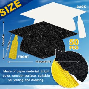 Whaline 50Pcs Grad Caps Cutouts Glitter Black Graduation Hat Cutouts 5.7 Inch Grad Cap Cut-Outs Confetti Table Decor with 100Pcs Glue Points for High School College Graduation Party Supplies