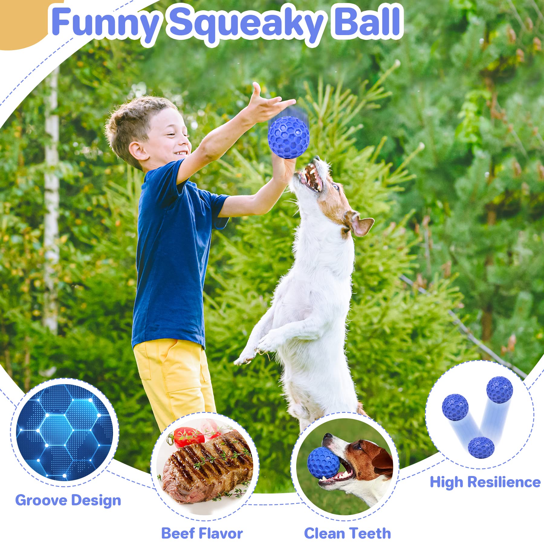 DISSKNIC Indestructible Squeaky Dog Ball, Relieves Anxiety, Cleans Teeth, Interactive Chew Toy for Aggressive Chewers, Dog Toy for Large Breeds, Outdoor Waterproof