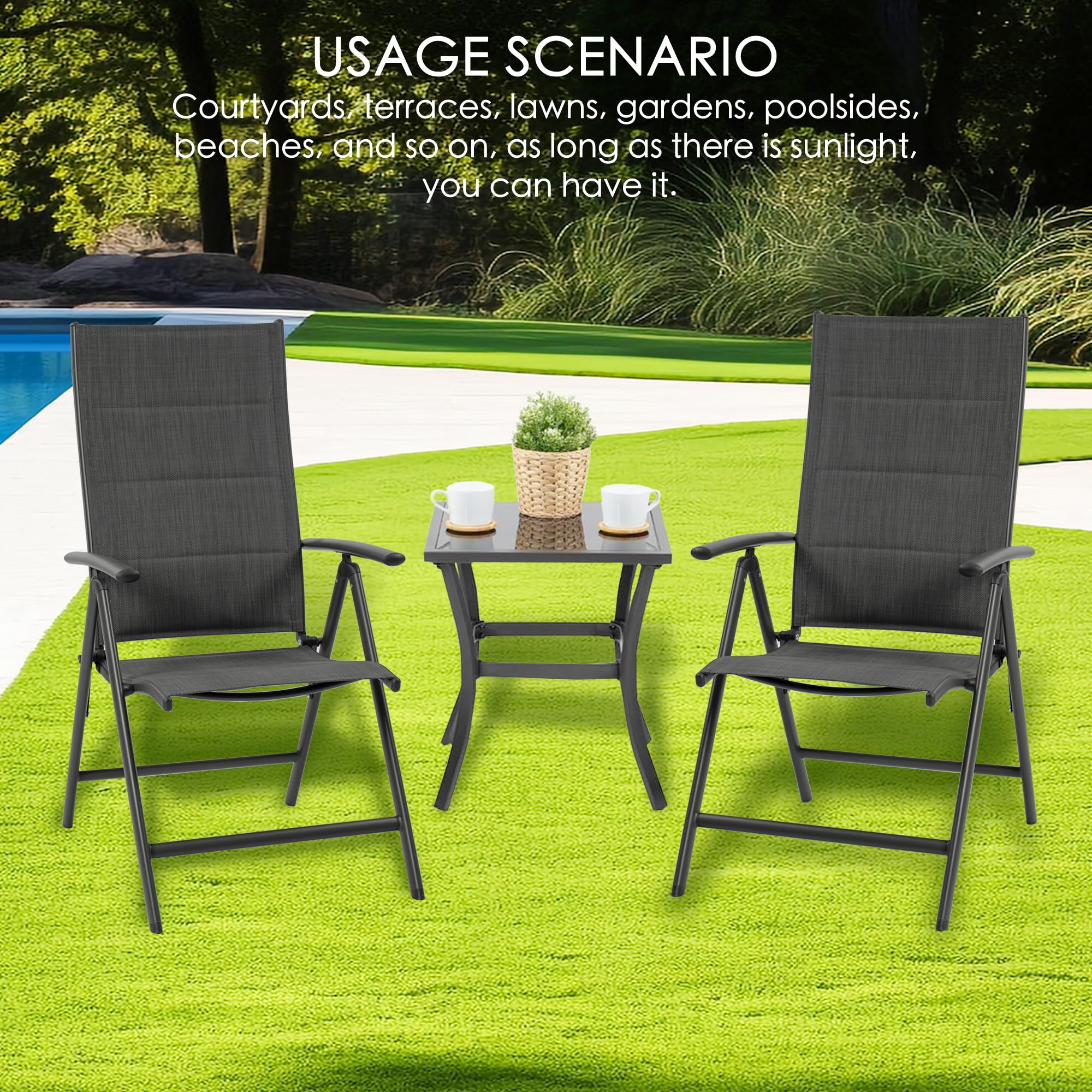 Kozyard Coolmen 2-Pack Outdoor Patio Dining Chair Set - Breathable Textilene Padded, Foldable Deck Chairs for Outdoor Patio (Gray)