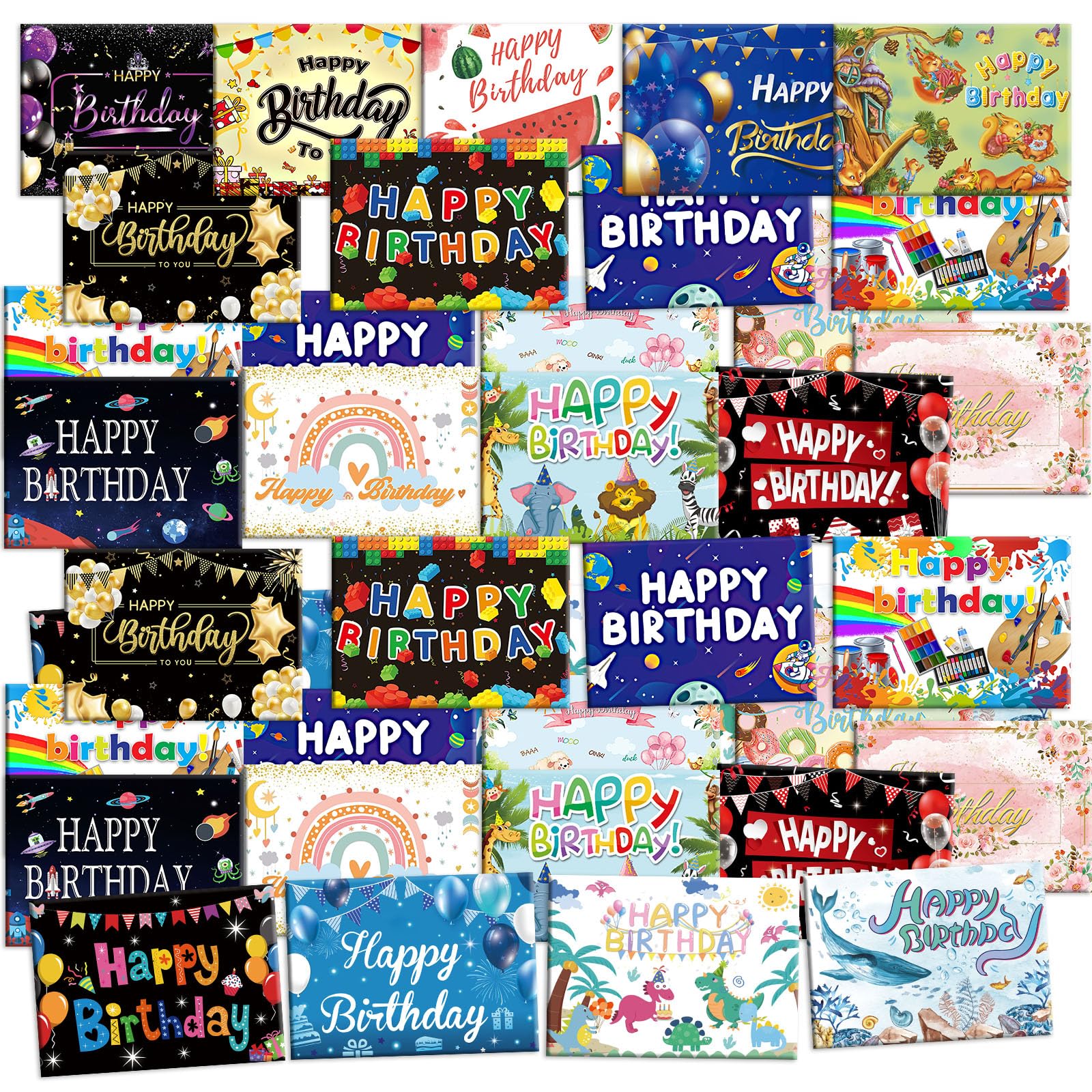 72 Happy Birthday Cards with Envelopes, Birthday Cards Bulk with Box, Blank Inside, 24 Unique Designs, 5x7 inches, Assorted Birthday Greeting Cards for Kids and Women