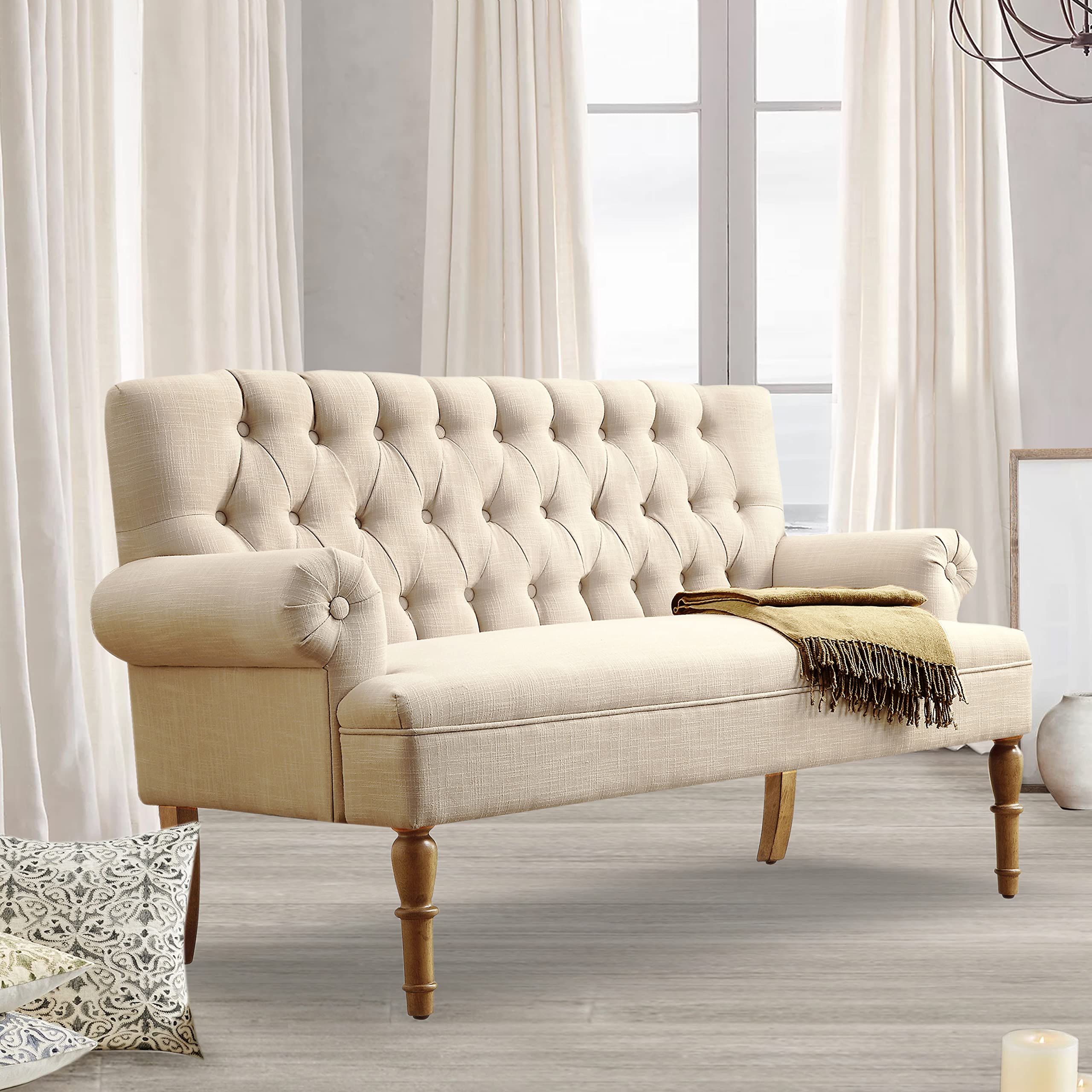 Rosevera Drennan Loveseat Sofas for Living Room Loveseat for Living Room Couch in a Box Sofa para Sala Love Seats Furniture Sofa in a Box Long Couches for Living Room Settee Loveseat,Linen,Beige