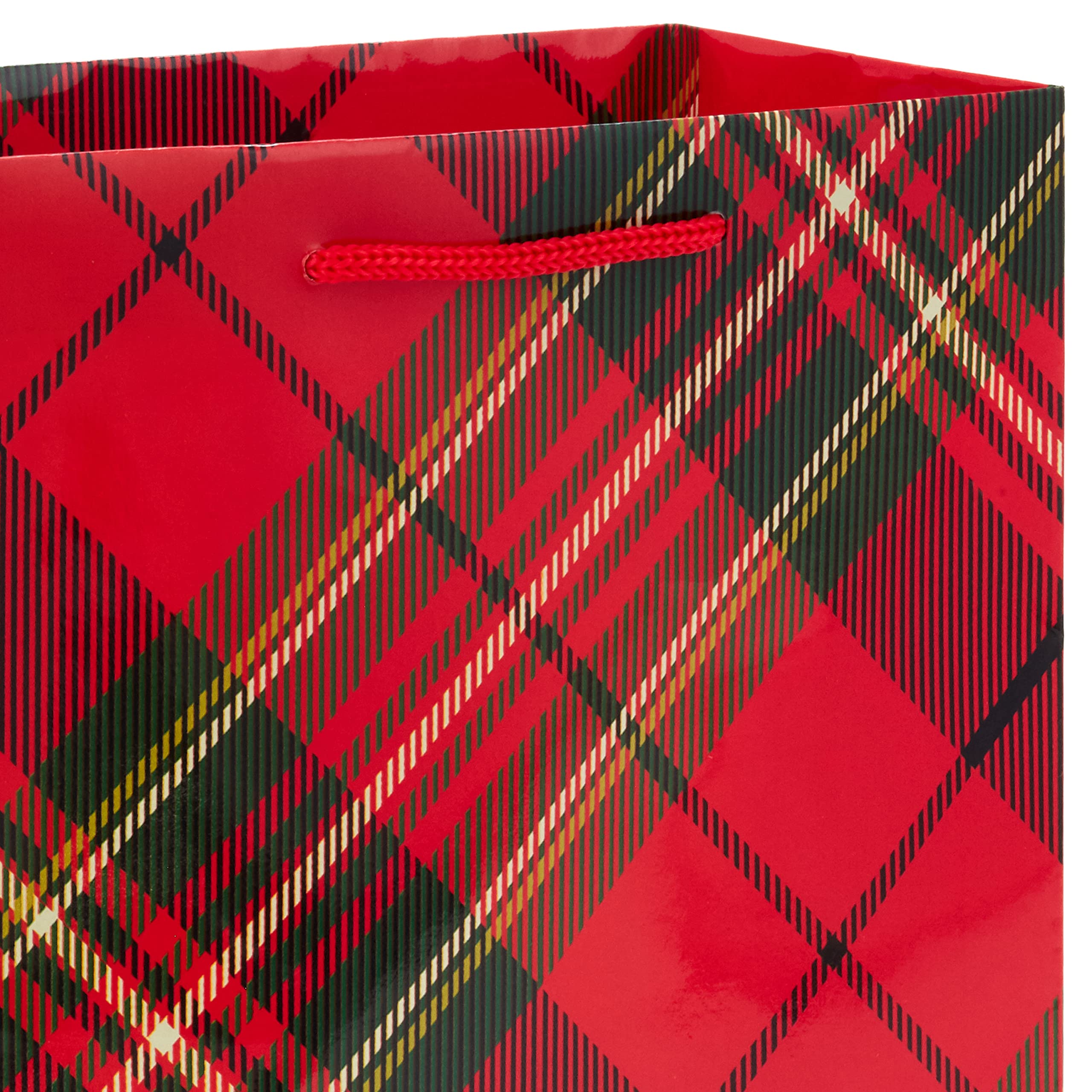 Hallmark Image Arts 8" Medium Christmas Gift Bags (8 Red and Green Bags: Plaid, Snowflake, Joy, Deer) for Teachers, Coworkers, Family