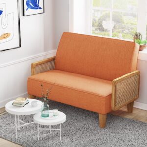 Changjie Furniture Rattan Sofa Small Loveseat Sofa Couch with Arms Upholstered Small Love seat Mini Sofa Couch for Bedroom Living Room Orange