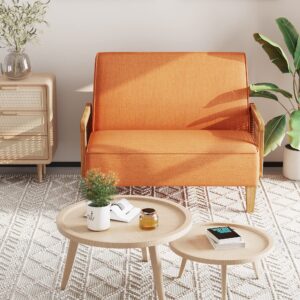 Changjie Furniture Rattan Sofa Small Loveseat Sofa Couch with Arms Upholstered Small Love seat Mini Sofa Couch for Bedroom Living Room Orange