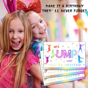 ISOVF 4" x 6" Rainbow Jump Birthday Party Invitation Cards With Envelopes (20 Sets) - Trampoline Bounce House Party Invites - C05