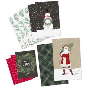 Hallmark Christmas Shirt Boxes for Presents (10 Clothes Boxes with Lids: 3 Small 11", 5 Medium 14", 2 Large 16") Red, Green and Black Plaid, Snowmen, Santa, Winter Greenery