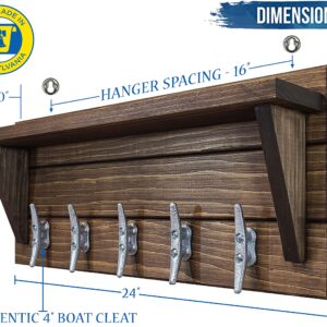 Wildwood Rustic Wall Mounted Boat Cleat Coat Rack with Shelf - Entryway Shelf Perfect Touch for Your Entryway, Kitchen, Bathroom and More