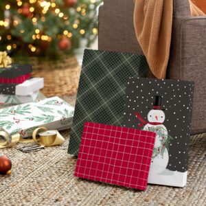 Hallmark Christmas Shirt Boxes for Presents (10 Clothes Boxes with Lids: 3 Small 11", 5 Medium 14", 2 Large 16") Red, Green and Black Plaid, Snowmen, Santa, Winter Greenery