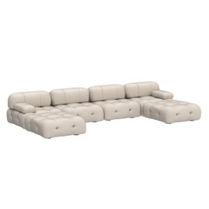 TIFLON Modular Sectional Sofa, U-Shaped Velvet Sofas Couches,Minimalist Convertible Couch Modern 6-Seat Couch with Chaise Ottomans Living Room Sofa Sets for Office Apartment,138"(Beige)