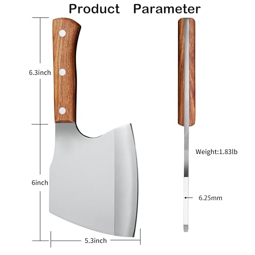 IKORES Meat Cleaver Knife Heavy Duty, 6'' Bone knife for Meat Cutting, Axe Bone Chopper Knife Bone Breaker Knife,Butcher Knife 7mm Thickness Pear Wood Handle for Kitchen and Restaurant