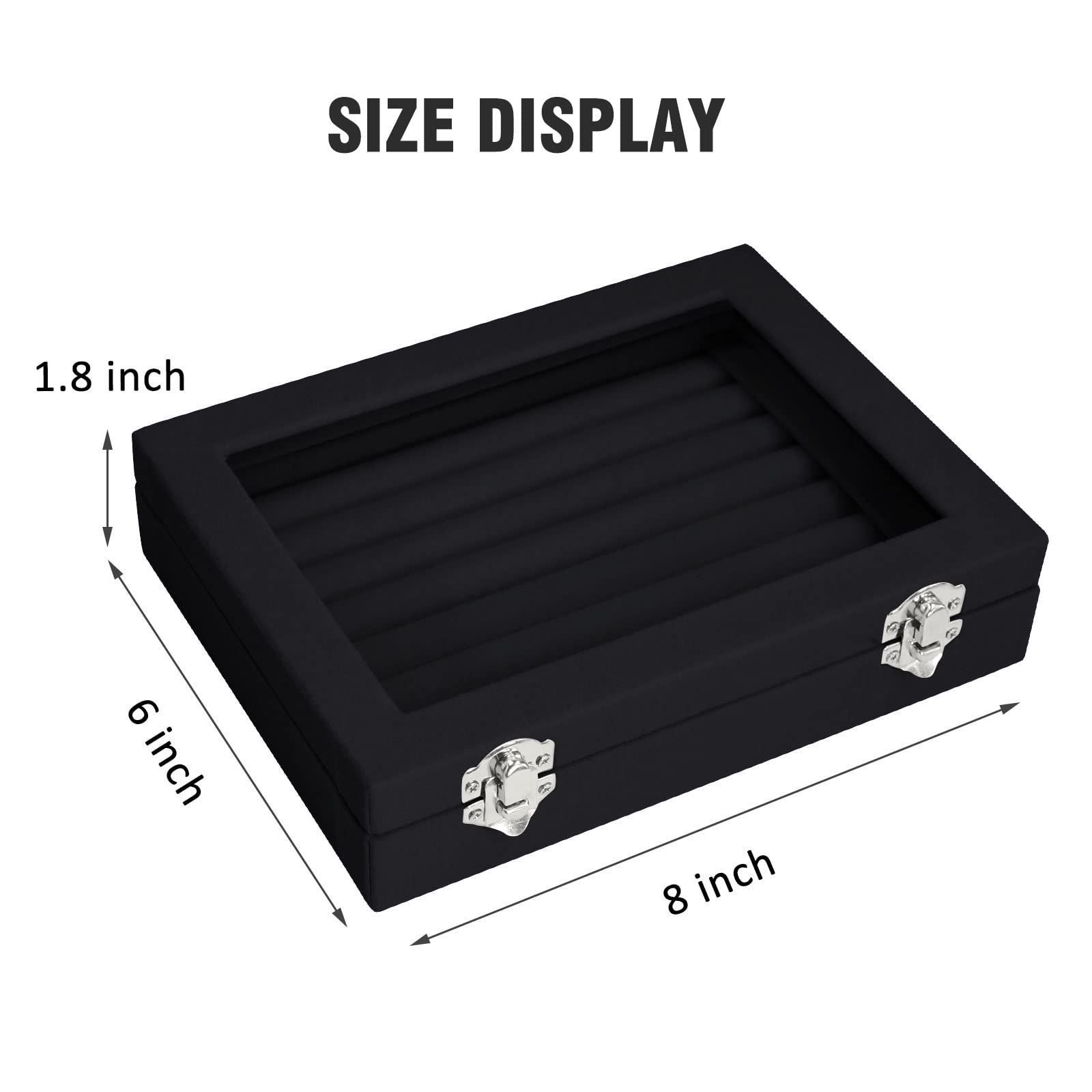 Vicoter Rings Organizer Tray 7 Slots Velvet Jewelry Earring Storage Box with Transparent lid Jewelry Display Case for Girls Wife Mom Women (Black)