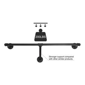 HouseAid 32 Inch Industrial Pipe Clothes Rack, Farmhouse Iron Garment Rack, Vintage Style Hanging Rod for Closet, Wall Mounted, Matte Black (Hooks Included)