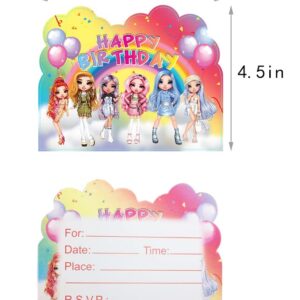 LEOWEST 20pcs Rainbow High Dolls Birthday Invitations,Rainbow High Dolls Party Invitations Birthday Party Supplies Decoration (Invitations20)