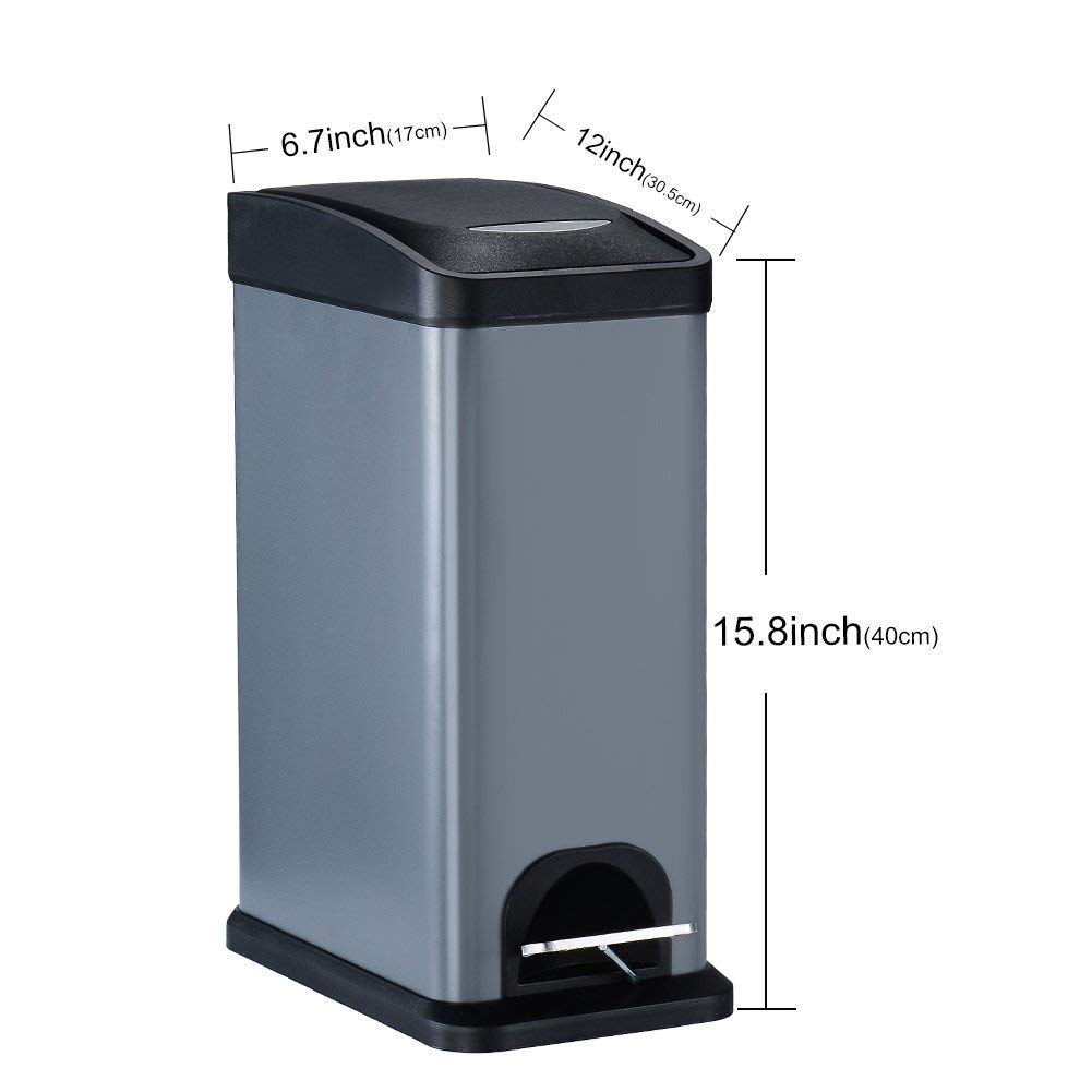 Veelesa 8 Liter Gray Carbon Steel Garbage Can with Lid and Plastic Inner Bucket Trash Can for Bathroom