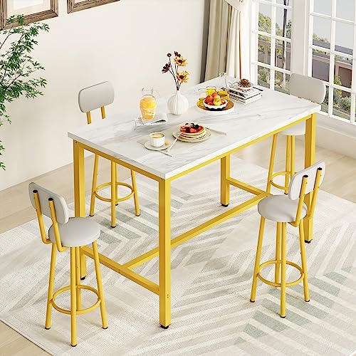 DKLGG 43.3” Dining Table Set for 4, Rectangle Bar Table and Chairs Set with 4 PU Leather Backrest Stools, Pub Dining Room Table Set for Kitchen, Bar, Living Room, Breakfast Nook, Small Space Dinette