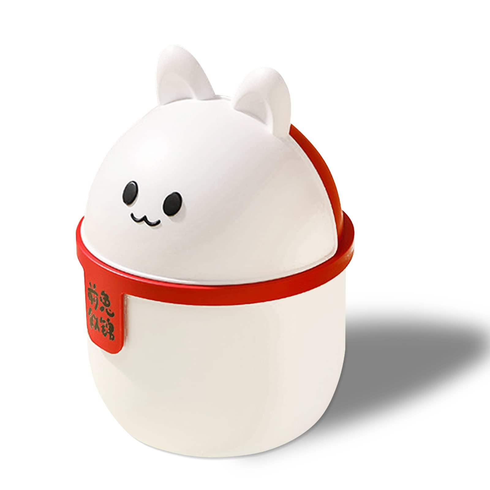 Benshukam Cute Rabbit Countertop Trash Can 0.35 Gallons Mini Desktop Trash Can Flip Trash Can for Bathrooms, Kitchens, Offices, Waste Basket for Dressing Table (White)