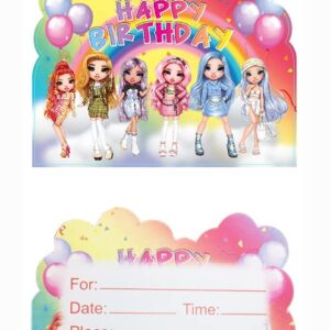 LEOWEST 20pcs Rainbow High Dolls Birthday Invitations,Rainbow High Dolls Party Invitations Birthday Party Supplies Decoration (Invitations20)