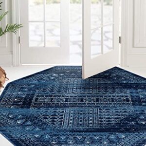 Unique Loom District Collection Area Rug - Sequoia (5' 1" Octagon, Blue/ Navy Blue)