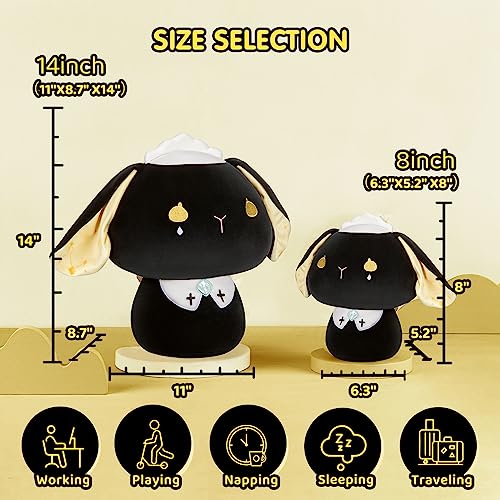 Mewaii 8 Inch Mushroom Plush, Cute Black Bunny Plush Pillow Soft Plushies Squishy Throw Pillow, Rabbit Stuffed Animals Kawaii Plush Toys Decoration Gift for Girls Boys