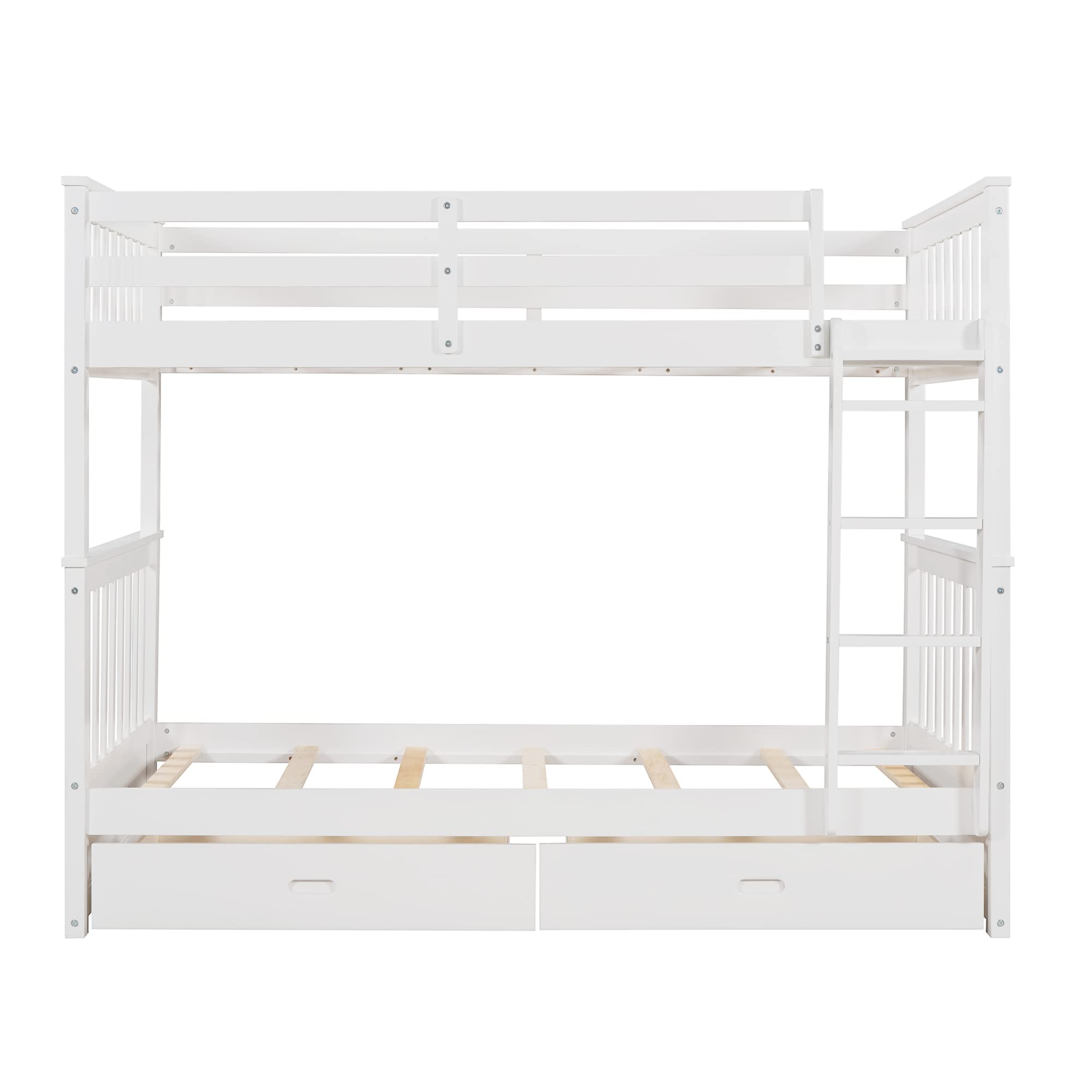 Harper & Bright Designs Twin Over Twin Bunk Bed with Storage Drawers, Solid Pine Wood Frame and Ladder with Guard Rails for Kids, Teens, Boys and Girls, No Box Spring Needed, Bunk Bed White