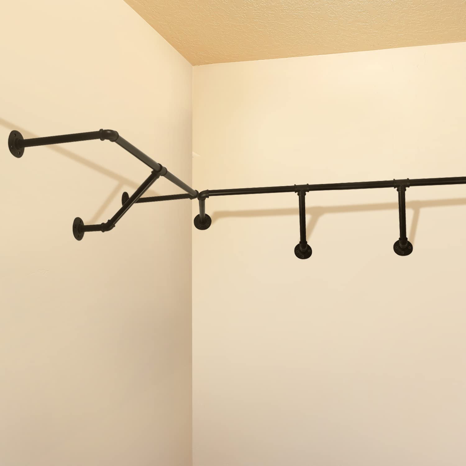 HouseAid 32 Inch Industrial Pipe Clothes Rack, Farmhouse Iron Garment Rack, Vintage Style Hanging Rod for Closet, Wall Mounted, Matte Black (Hooks Included)