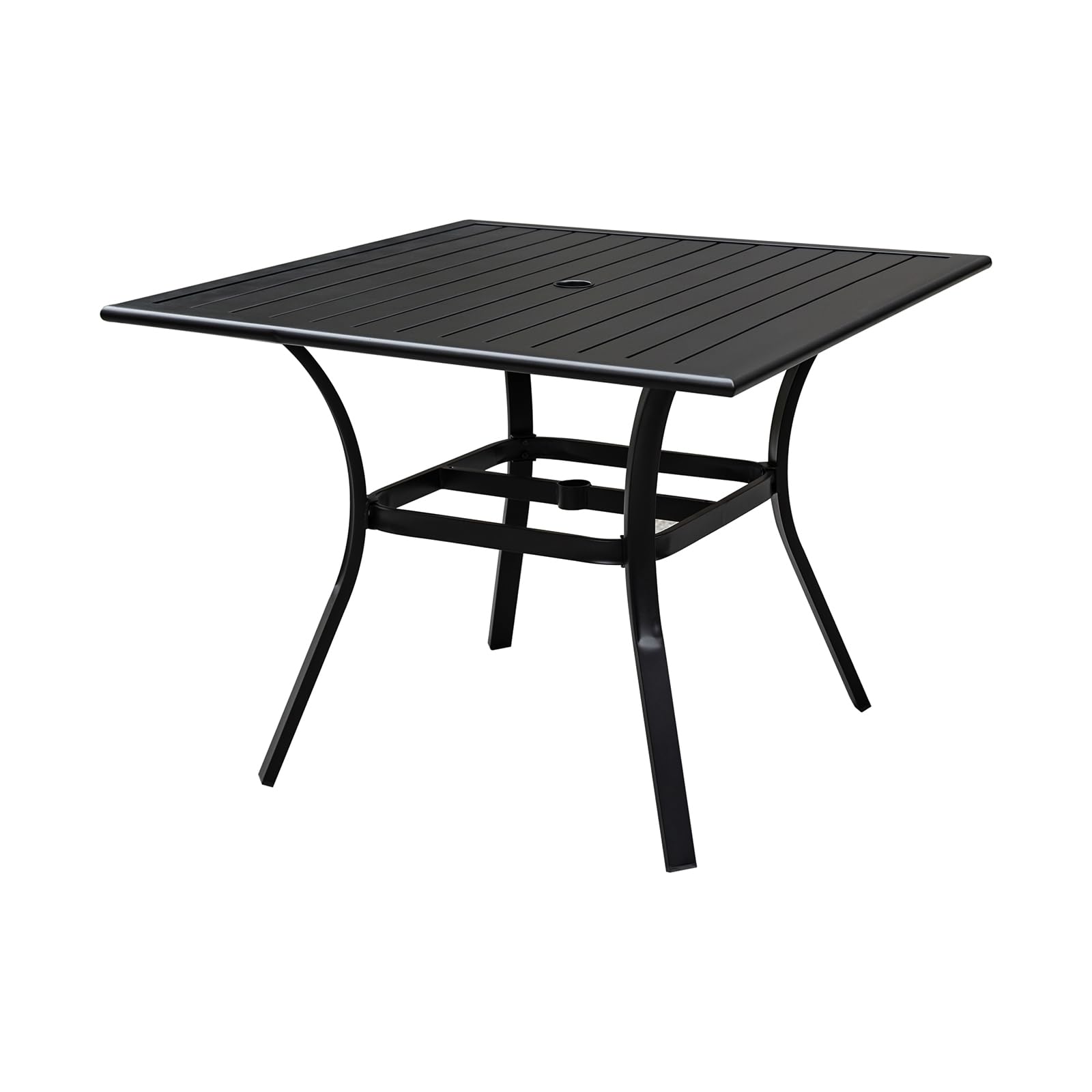 LEVELEVE 1 Piece Patio Dining Table,Outdoor Furniture 38"x 38" Metal Slatted Table with 1.5" Umbrella Hole,Outside Porch Deck Balcony Backyard Table(Square)