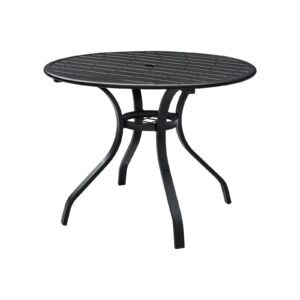 leveleve 1 piece patio dining table,outdoor furniture 38"x 38" metal slatted table with 1.5" umbrella hole,outside porch deck balcony backyard table(round)