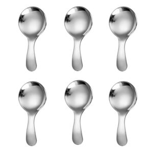 amngyook 6pcs stainless steel short handle spoons, silver coffee spoon short mini teaspoon powder scoops suitable for home kitchens, restaurants, cafes, and cake shops (silver)