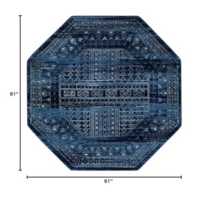 Unique Loom District Collection Area Rug - Sequoia (5' 1" Octagon, Blue/ Navy Blue)