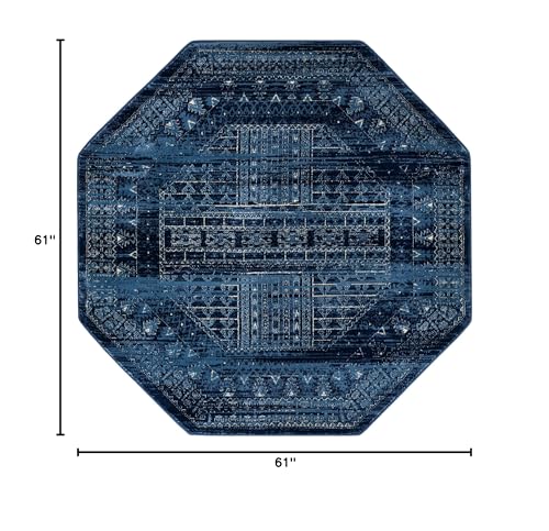 Unique Loom District Collection Area Rug - Sequoia (5' 1" Octagon, Blue/ Navy Blue)