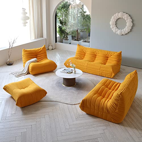 TIFLON Lazy Floor Sofa,Minimalist Sofa Couches,Teddy Velvet LoveSeat Sofa,Fireside Chair,Tatami Sofa,Corner Relax Sofa Couch for Living Room Bedroom Salon Office (Yellow, 2Seat)