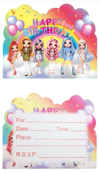 LEOWEST 20pcs Rainbow High Dolls Birthday Invitations,Rainbow High Dolls Party Invitations Birthday Party Supplies Decoration (Invitations20)