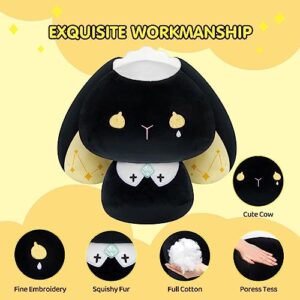 Mewaii 8 Inch Mushroom Plush, Cute Black Bunny Plush Pillow Soft Plushies Squishy Throw Pillow, Rabbit Stuffed Animals Kawaii Plush Toys Decoration Gift for Girls Boys