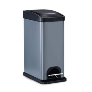 Veelesa 8 Liter Gray Carbon Steel Garbage Can with Lid and Plastic Inner Bucket Trash Can for Bathroom