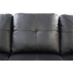 Pemberly Row Faux Leather Sectional Sofa Couch with Storage Ottoman, Cup Holder in Black