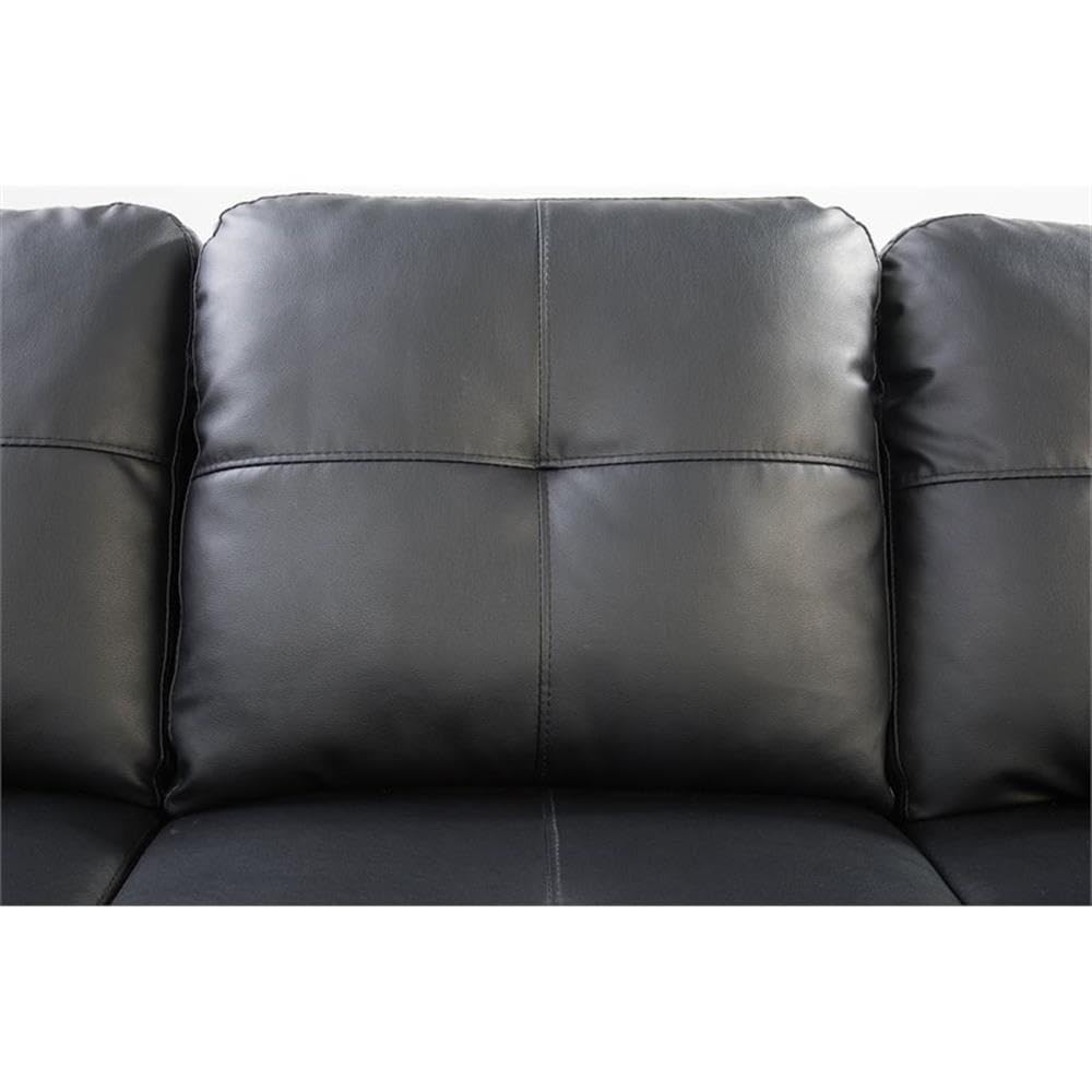 Pemberly Row Faux Leather Sectional Sofa Couch with Storage Ottoman, Cup Holder in Black