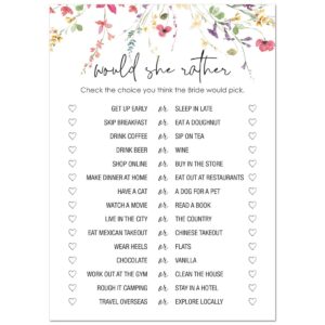 invitationhouse 24 wildflower floral bridal shower games (would she rather)