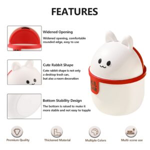 Benshukam Cute Rabbit Countertop Trash Can 0.35 Gallons Mini Desktop Trash Can Flip Trash Can for Bathrooms, Kitchens, Offices, Waste Basket for Dressing Table (White)