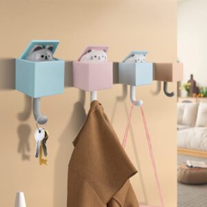 ZXAPJJD 4 Pcs Cute Wall Hook Creative Adhesive Coat Hooks, Cat Key Holder Hook for Hanging Bag Hat Towel Backpacks Bag Home Storage Utility Wall Hanging Decorations