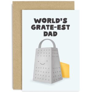 old english co. fun birthday card for dad - world's grate-est dad cheese pun father's day card for dad from son daughter children - humorous card for dad birthday | blank inside with envelope