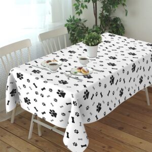 QEYMN Puppy Paw Print Plastic Tablecloth Table Cover, 2 Pack Pupply Paw Print Disposable Rectangle Table Cover for Kids Birthday Party, Puppy Themed Birthday Party Decorations, 54x108 inch