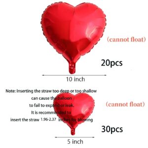 50 Pcs 2 Size Red Heart Balloon 20 Pcs 10 inch Foil Balloon 30 Pcs 5 inch Mini Balloon for Wedding Bridal Shower Anniversary Valentines Day Engagement Marriage Party Decorations Supplies