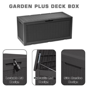 100 Gallon Resin Deck Box for Outdoor, All-Weather Deck Boxes, Extra Seating Benches, Indoor Outdoor Storage Housing Lockable Storage Container Box, 47.83 L x 21.46 W x 24.21 H inches, Black