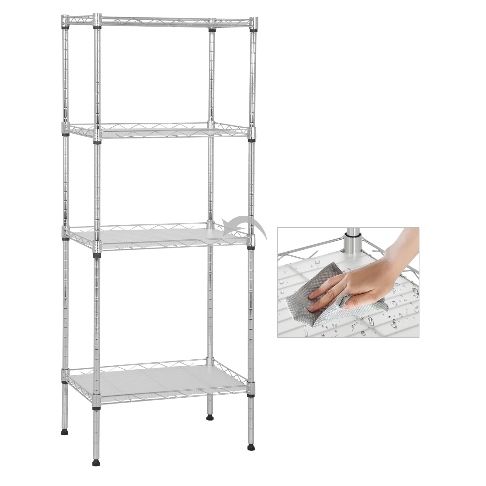 YYkokocat 4-Tier Shelving Unit 44" H x 18L x 12D Storage Shelves with Wire Shelf Liners Adjustable Small Closet Shelves Metal Shelf Rack for Storage Kitchen Pantry Laundry, 600Lb Capacity, Chrome