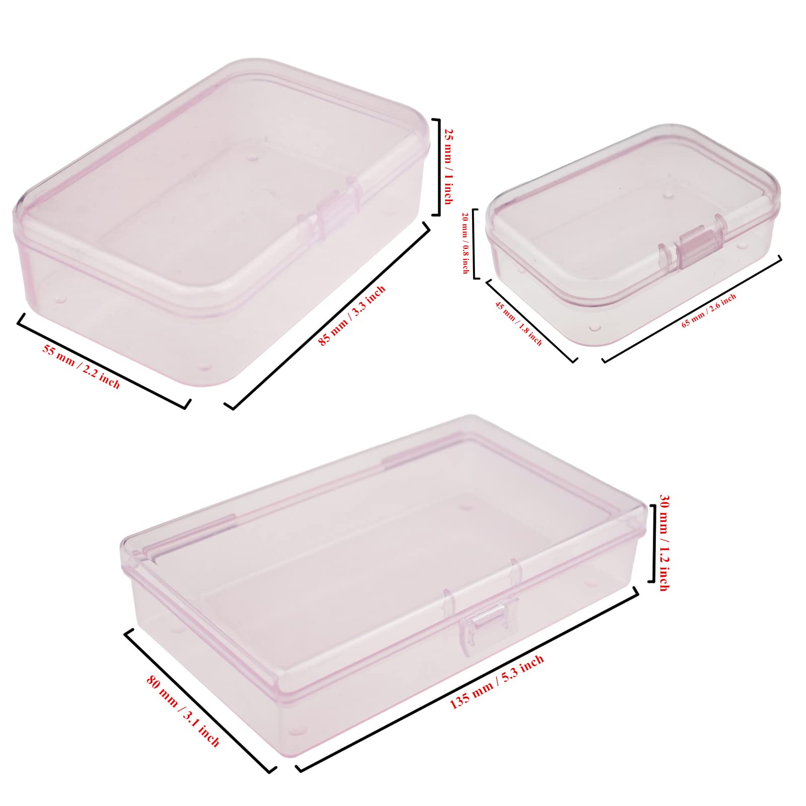 Thintinick 24 Pack Rectangular Plastic Storage Containers Box with Hinged Lid for Beads and Other Small Craft Items, Mixed Sizes (Pink)