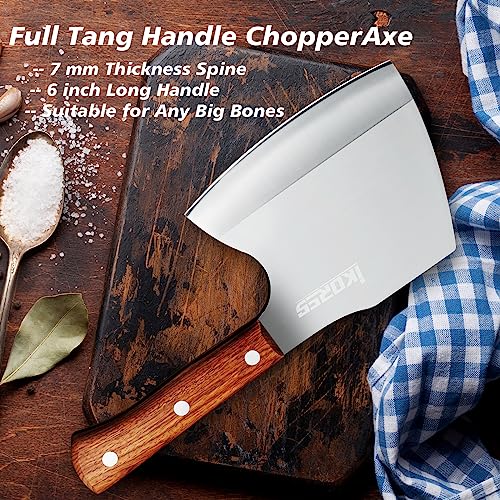 IKORES Meat Cleaver Knife Heavy Duty, 6'' Bone knife for Meat Cutting, Axe Bone Chopper Knife Bone Breaker Knife,Butcher Knife 7mm Thickness Pear Wood Handle for Kitchen and Restaurant